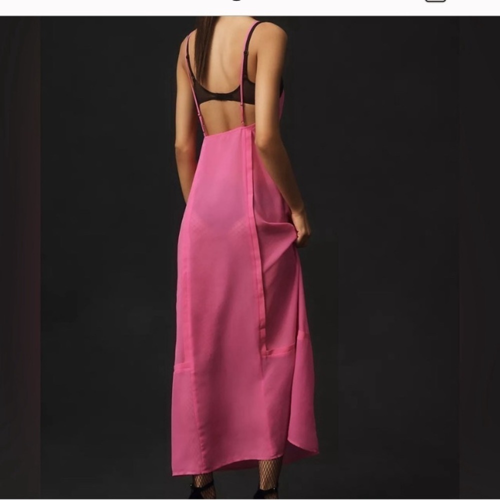 Anthropologie women’s Sheer Paneled Midi Pullover Dress NWT Neon Berry - Picture 2 of 8